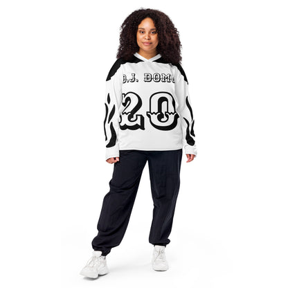 D.J. Domo "Fire Est" Unisex Hockey Fan Jersey White/Black