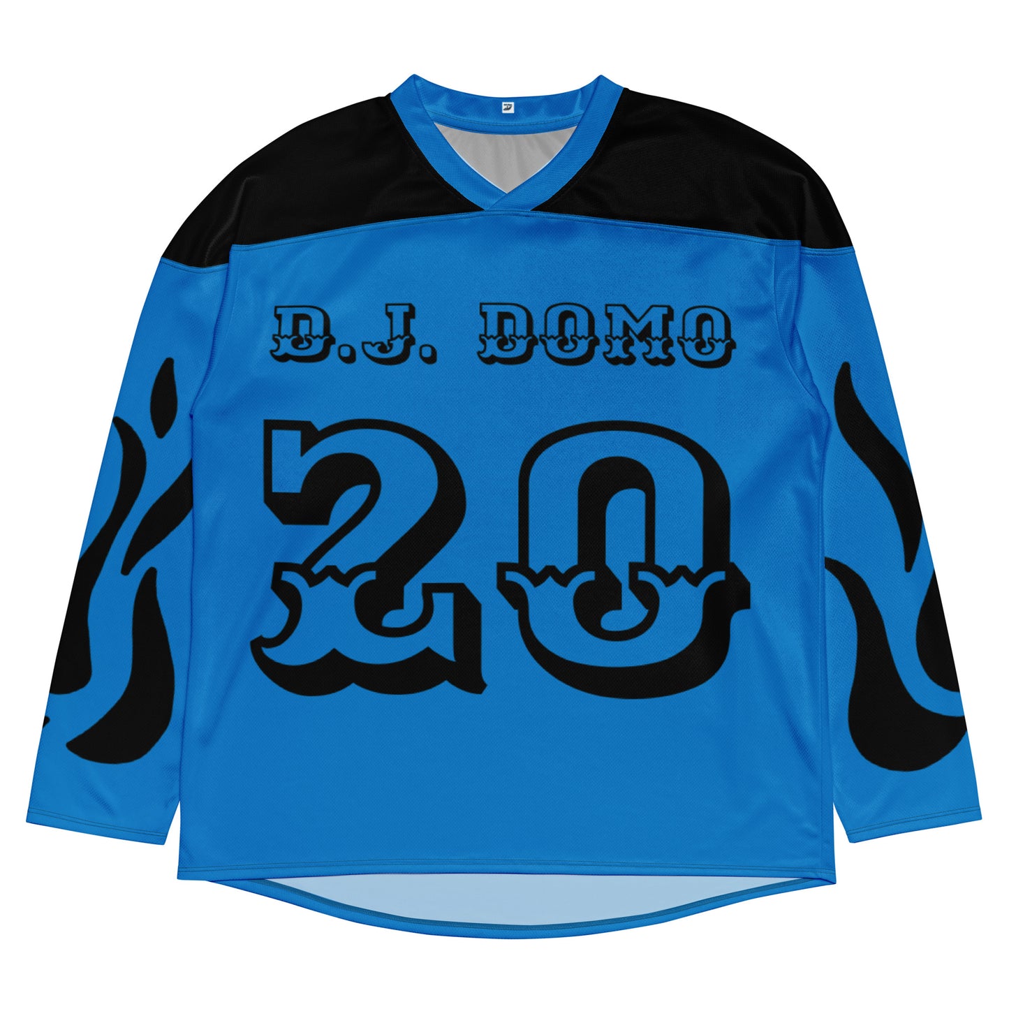 D.J. Domo "Fire Est" Unisex Hockey Fan Jersey Light Blue/Black