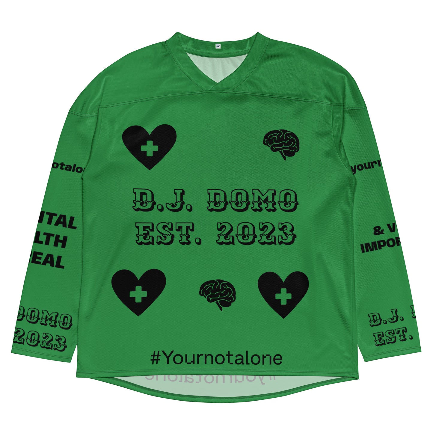 D.J. Domo "Mental Health yournotalone" Unisex Hockey Fan Jersey Green/Black