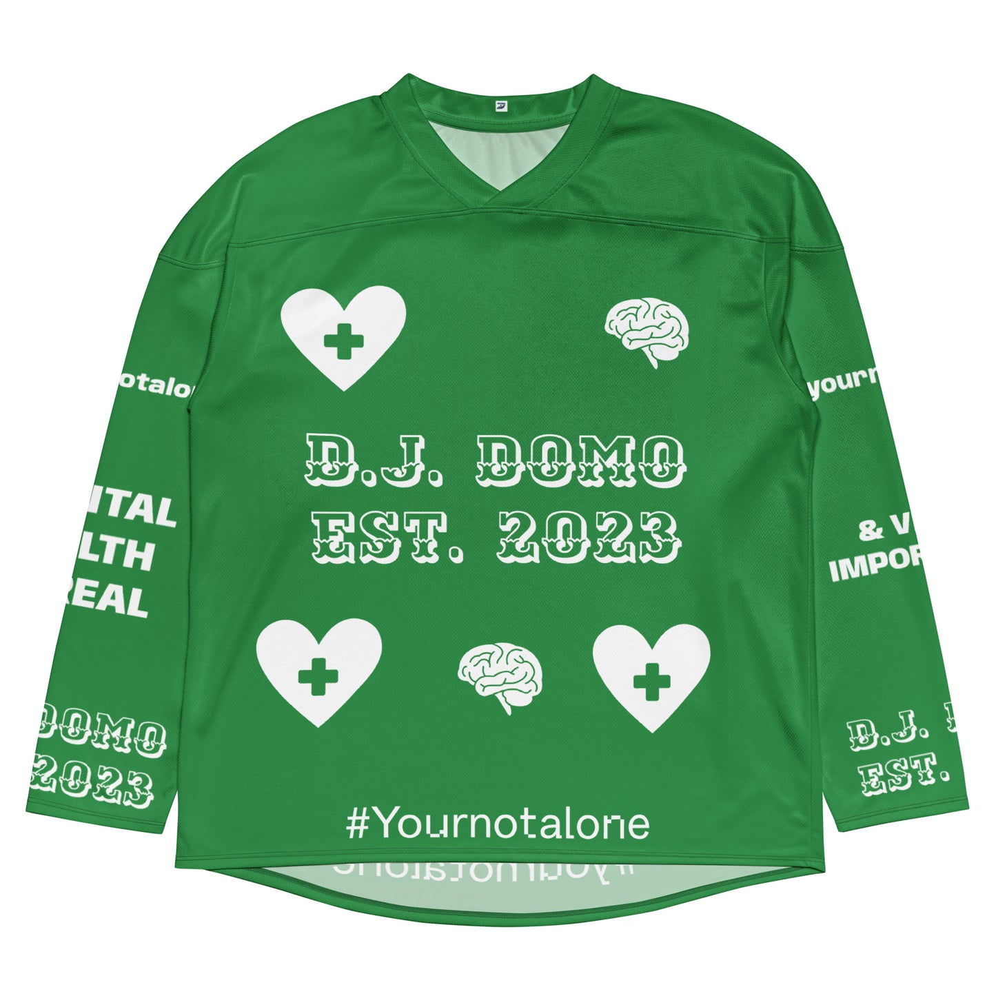 D.J. Domo "Mental Health yournotalone" Unisex Hockey Fan Jersey Green/White