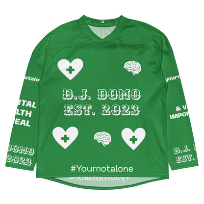 D.J. Domo "Mental Health yournotalone" Unisex Hockey Fan Jersey Green/White