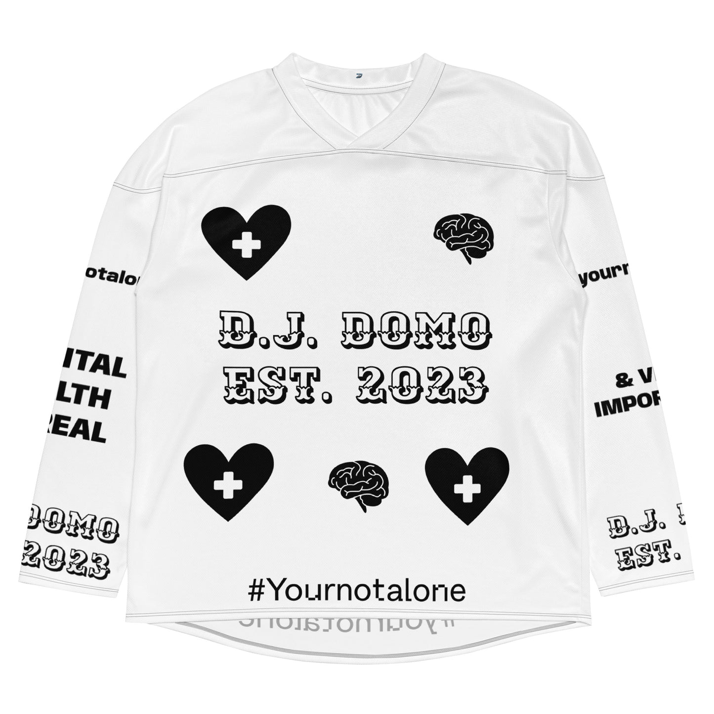 D.J. Domo "Mental Health yournotalone" Unisex Hockey Fan Jersey White/Black