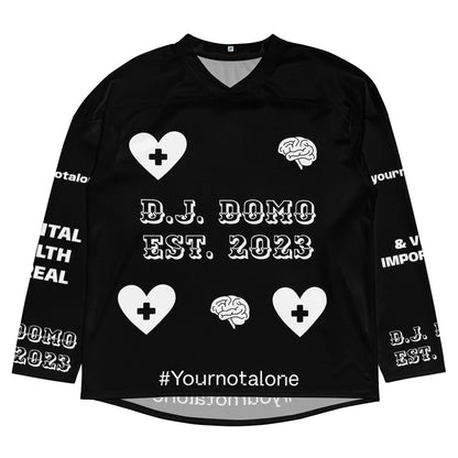 D.J. Domo "Mental Health yournotalone" Unisex Hockey Fan Jersey Black/White