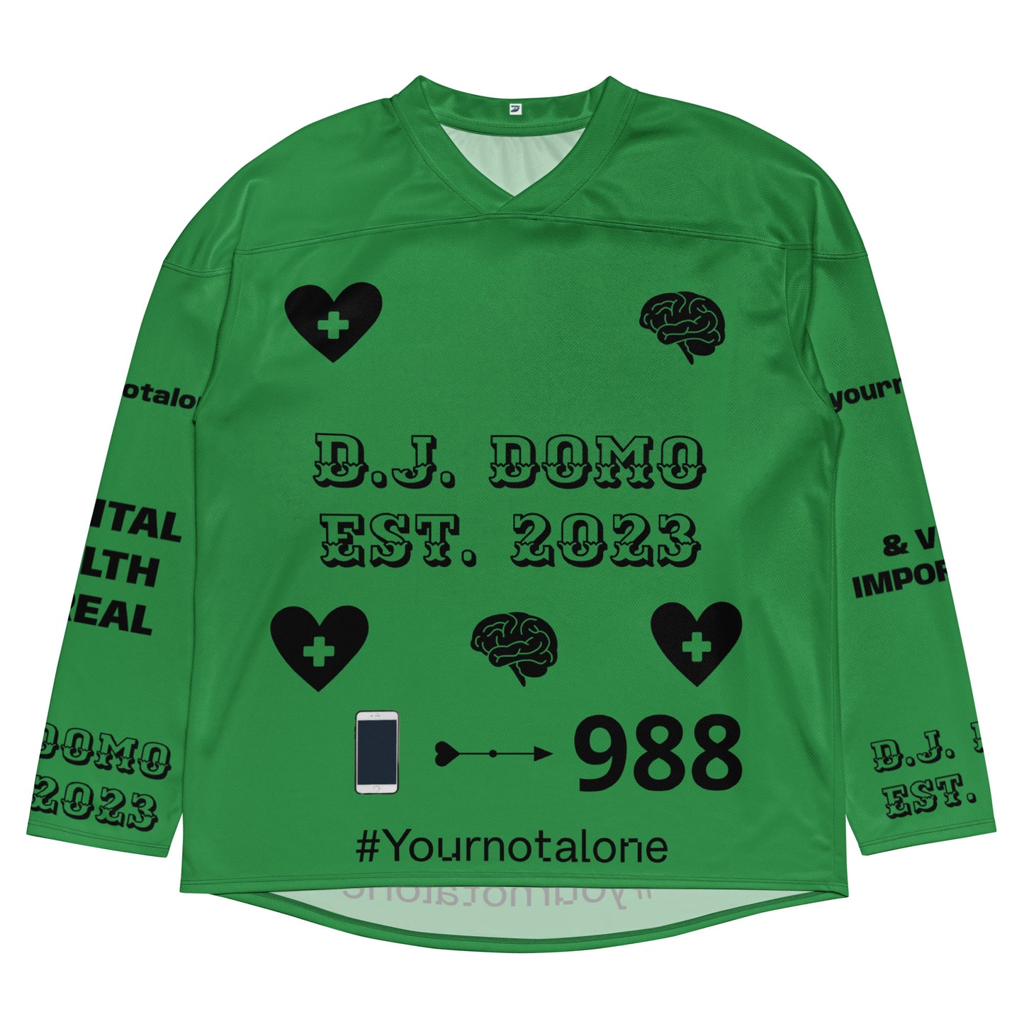 D.J. Domo "Mental Health 988" Unisex Hockey Fan Jersey Green/Black