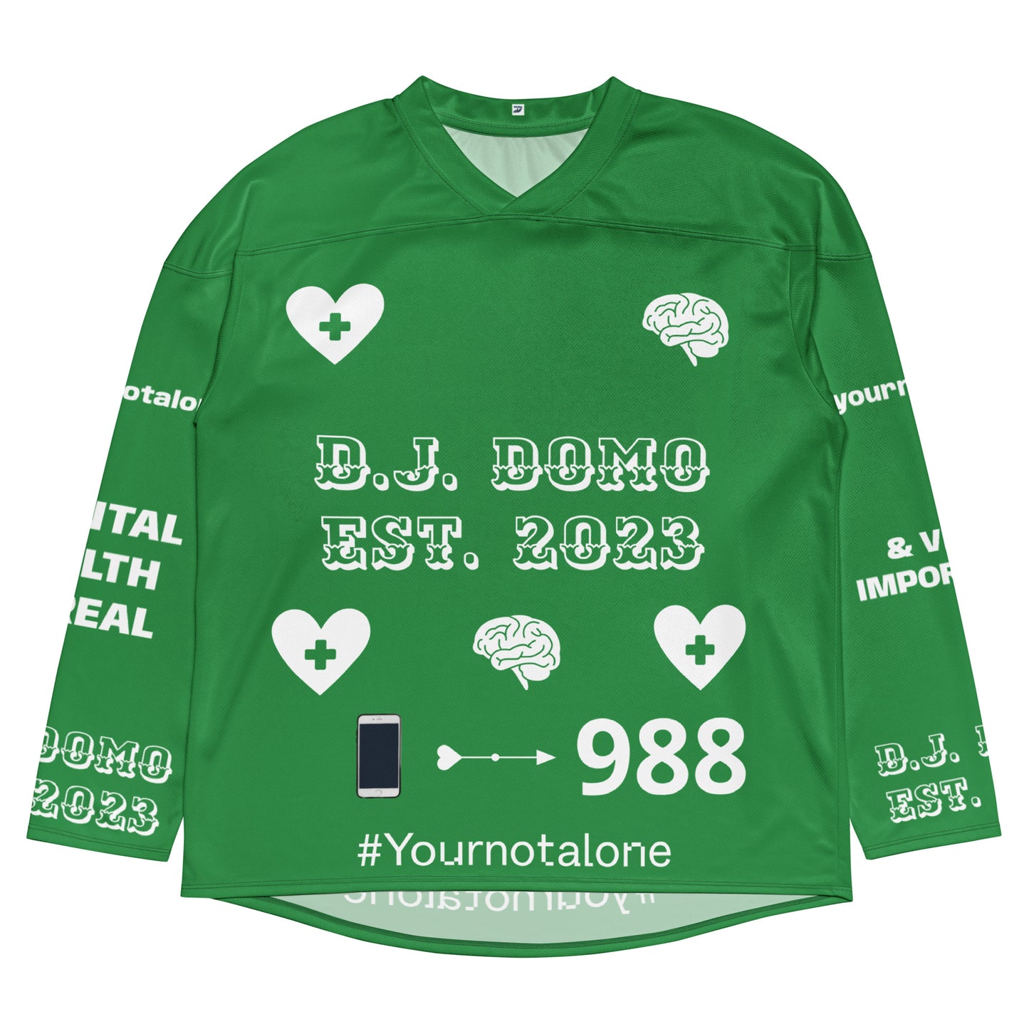 D.J. Domo "Mental Health 988" Unisex Hockey Fan Jersey Green/White