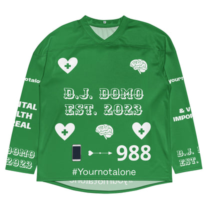 D.J. Domo "Mental Health 988" Unisex Hockey Fan Jersey Green/White