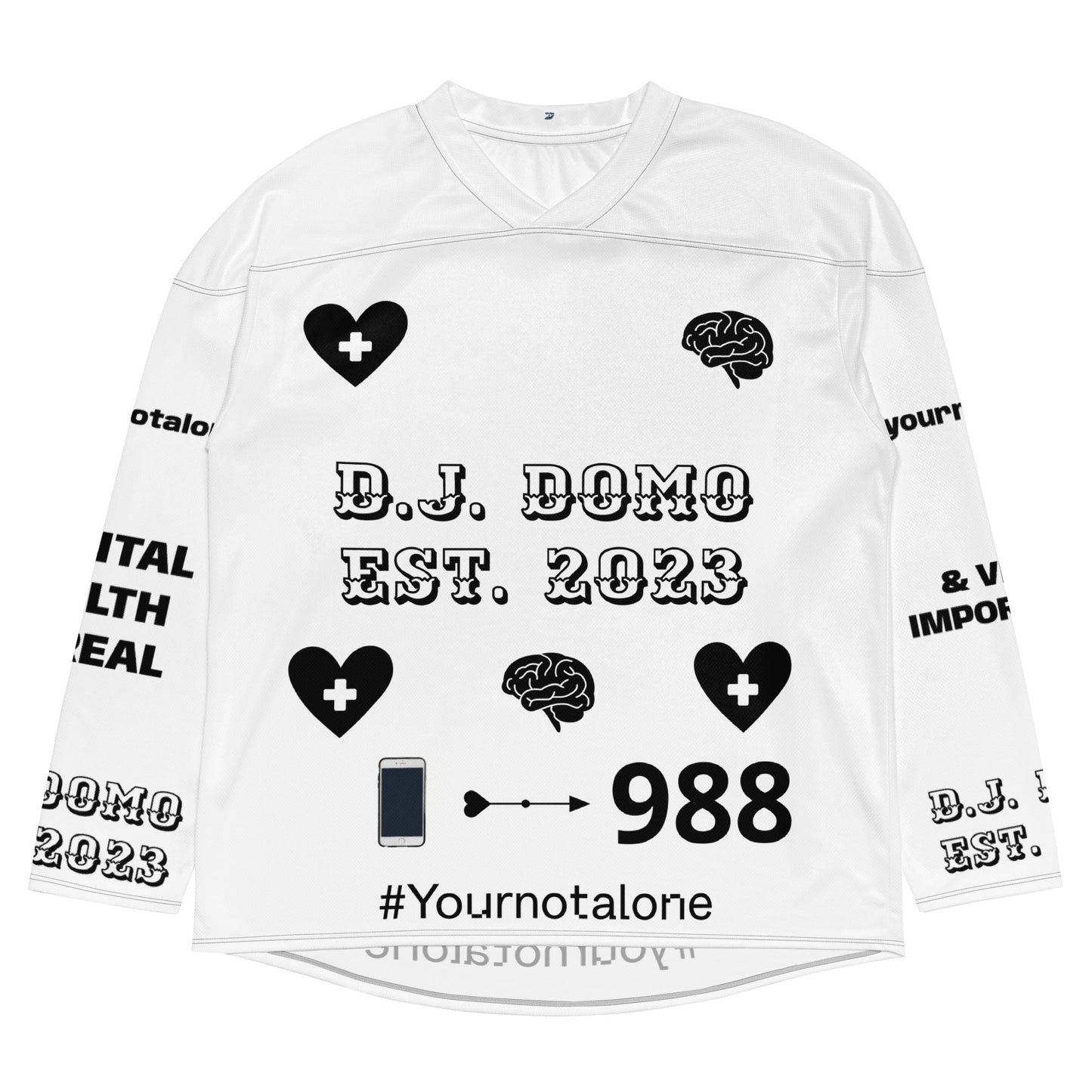 D.J. Domo "Mental Health 988" Unisex Hockey Fan Jersey White/Black