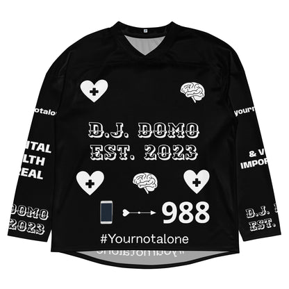 D.J. Domo "Mental Health 988" Unisex Hockey Fan Jersey Black/White