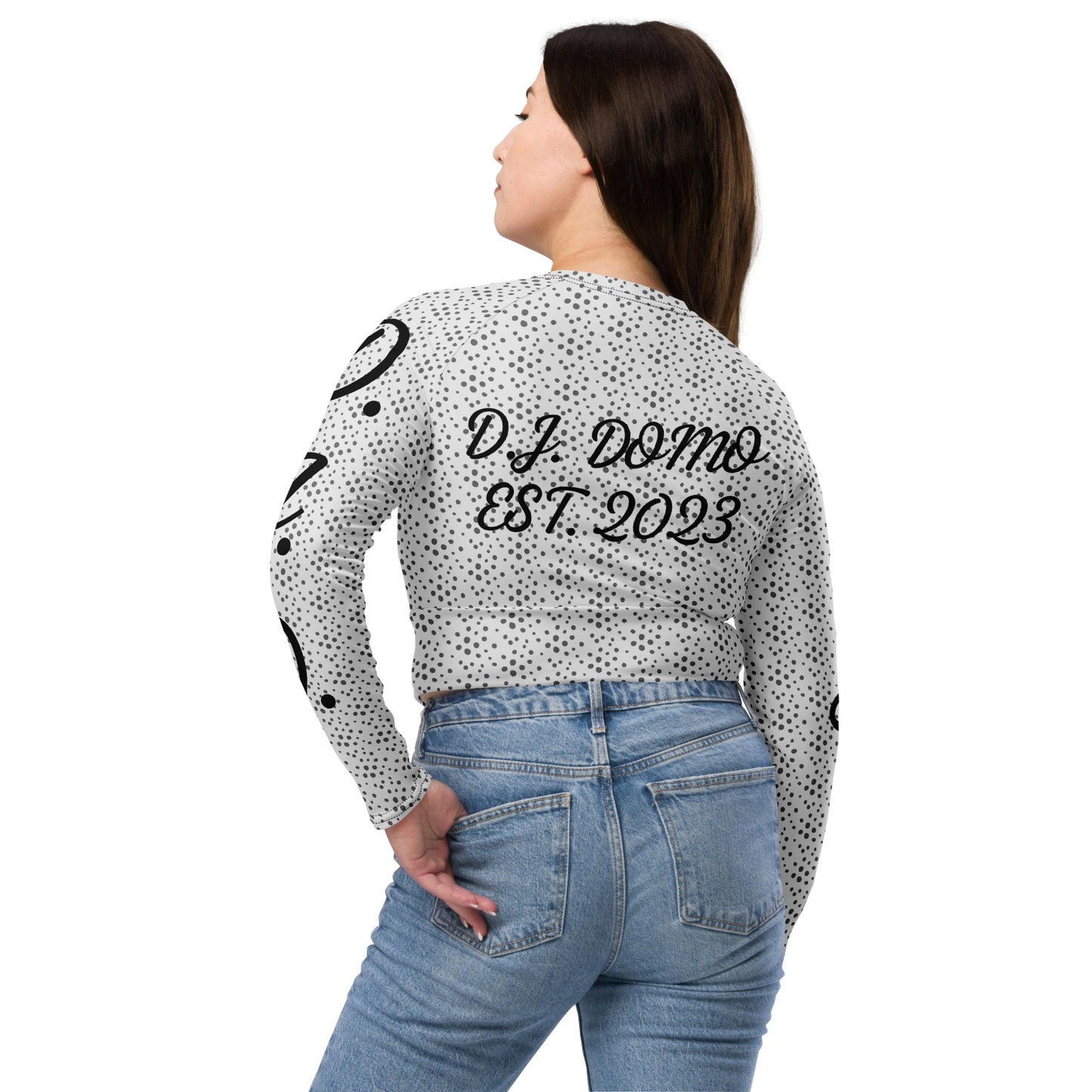 D.J. Domo "D.J.D." Long-Sleeve Crop Top Dots/White/Black