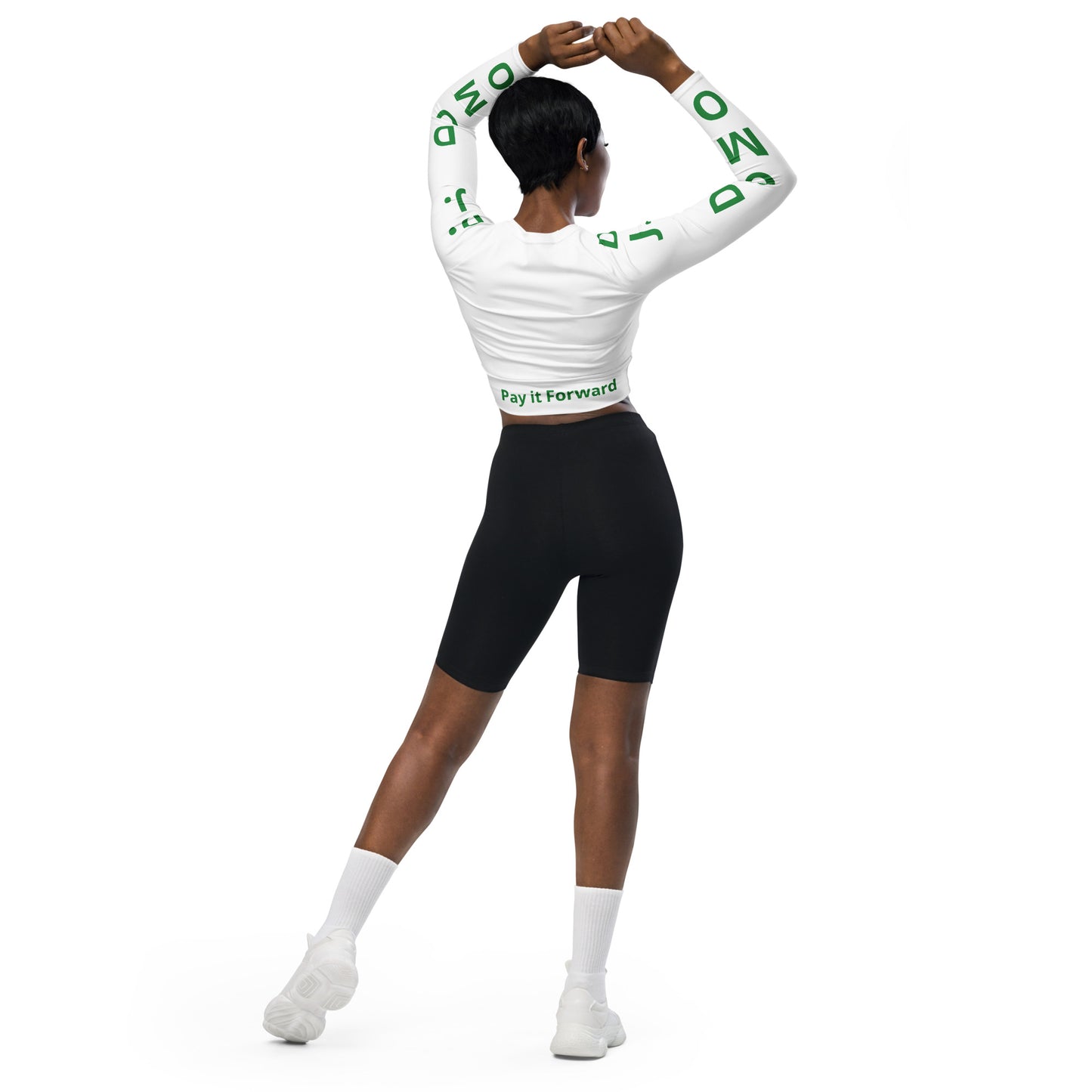 D.J. Domo "Pay It Forward" Long-Sleeve Crop Top White/Green