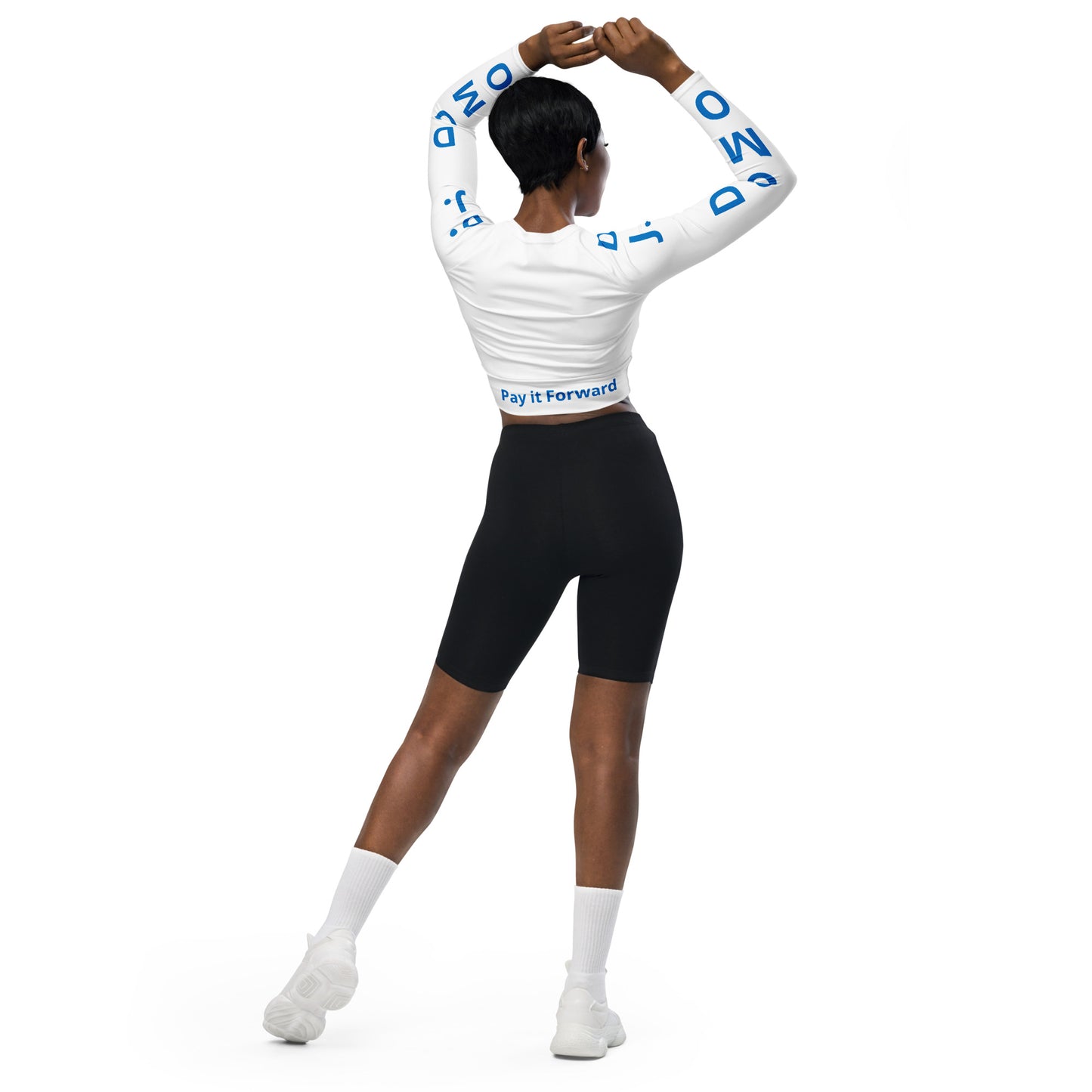 D.J. Domo "Pay It Forward" Long-Sleeve Crop Top White/Light Blue