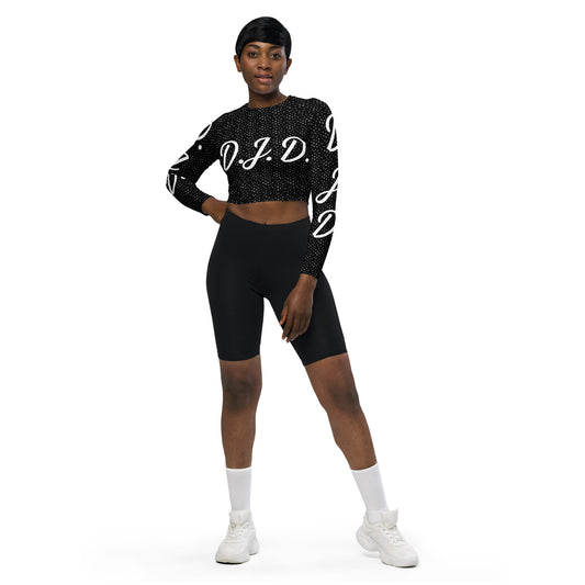 D.J. Domo "D.J.D." Long-Sleeve Crop Top Dots/Black/White