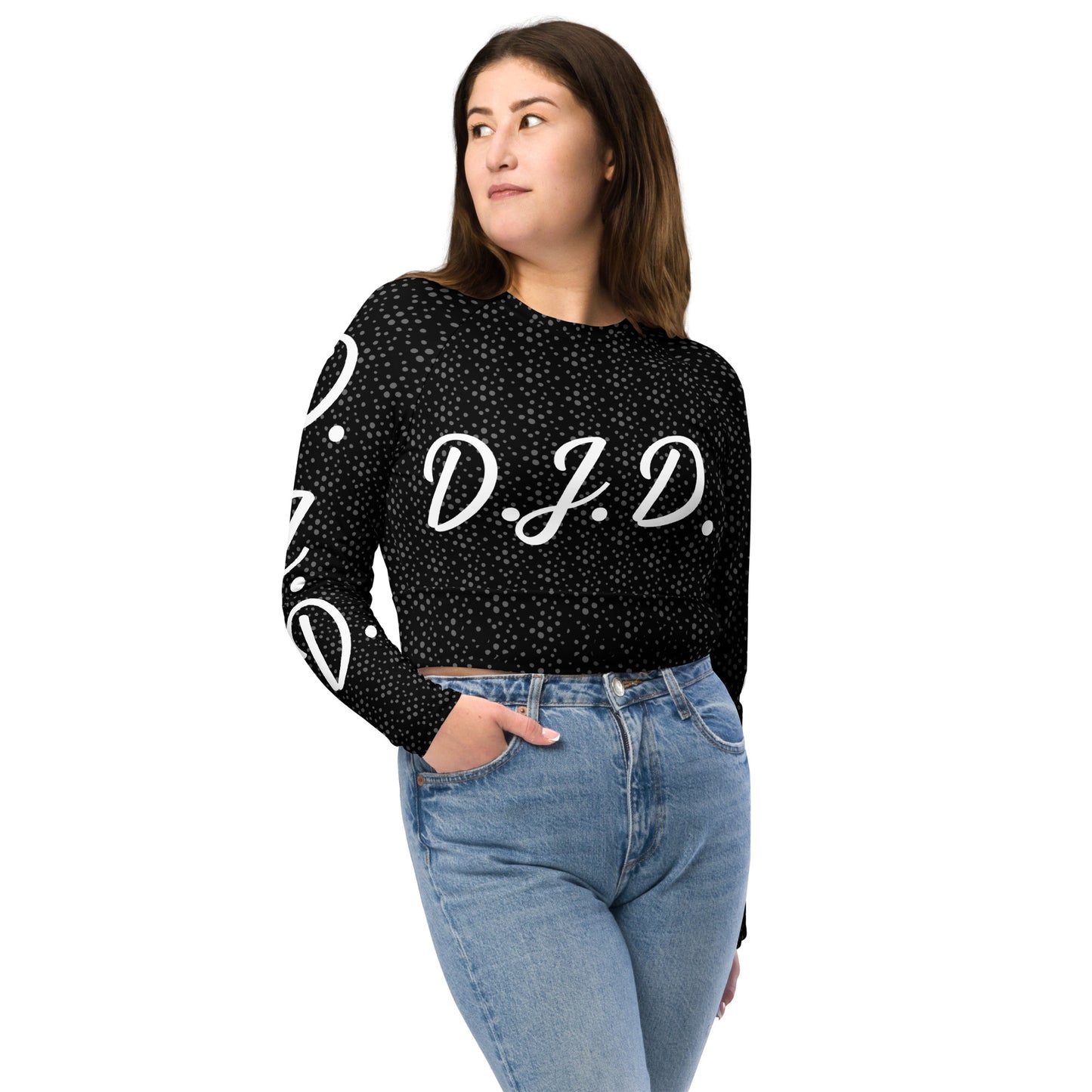 D.J. Domo "D.J.D." Long-Sleeve Crop Top Dots/Black/White