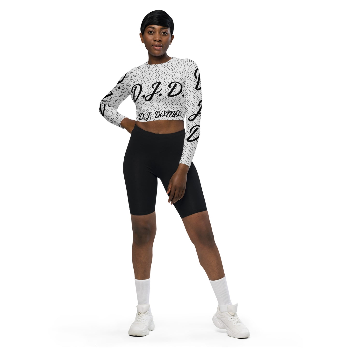 D.J. Domo "D.J.D." Long-Sleeve Crop Top Dots/White/Black