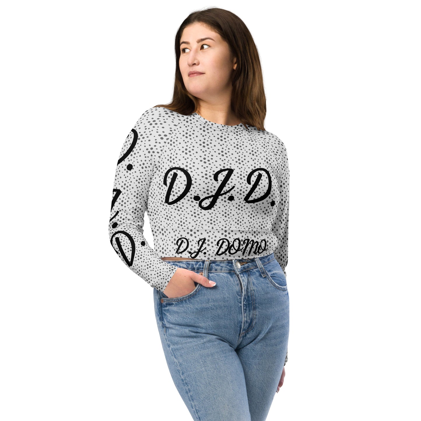 D.J. Domo "D.J.D." Long-Sleeve Crop Top Dots/White/Black