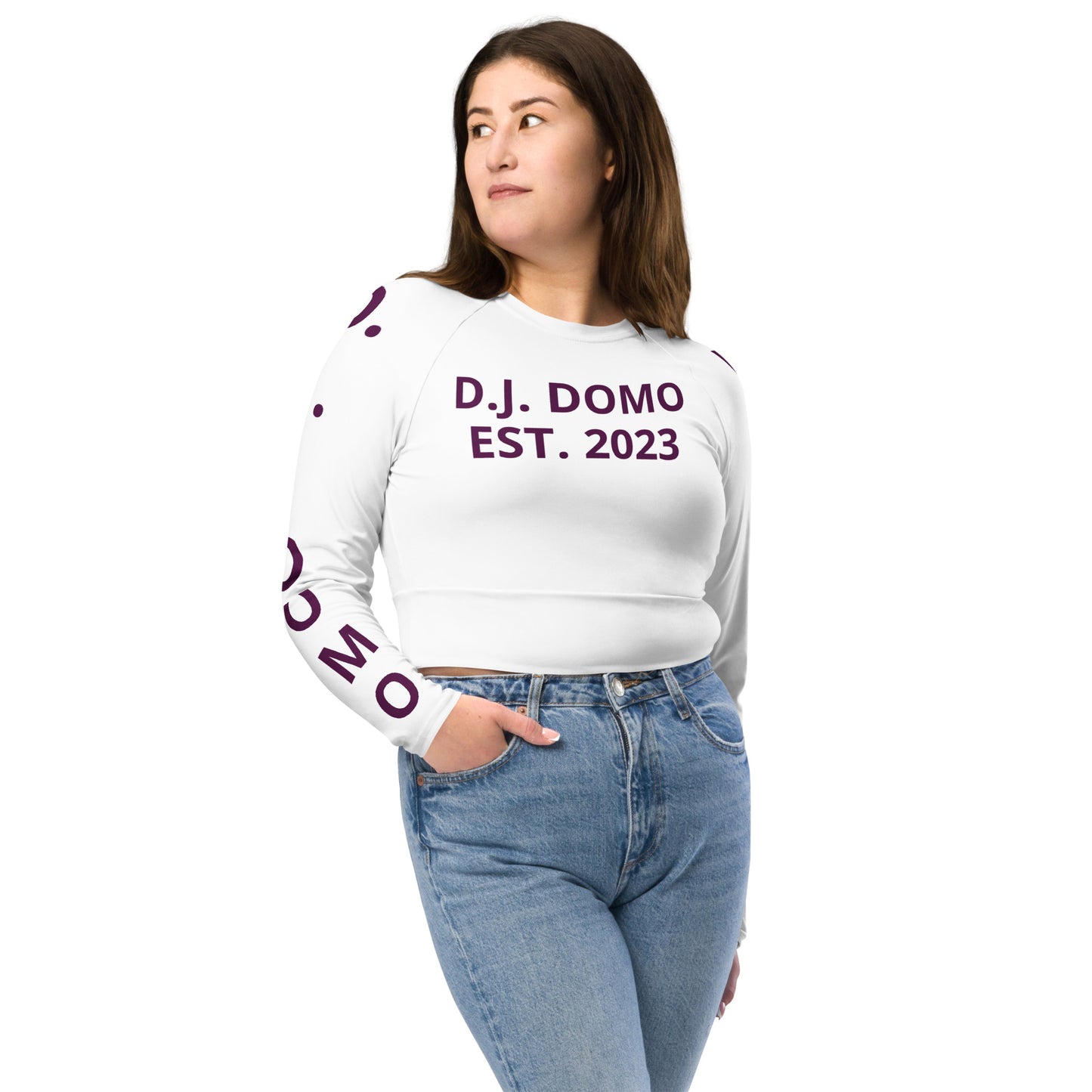 D.J. Domo "Pay It Forward" Long-Sleeve Crop Top White/Purple