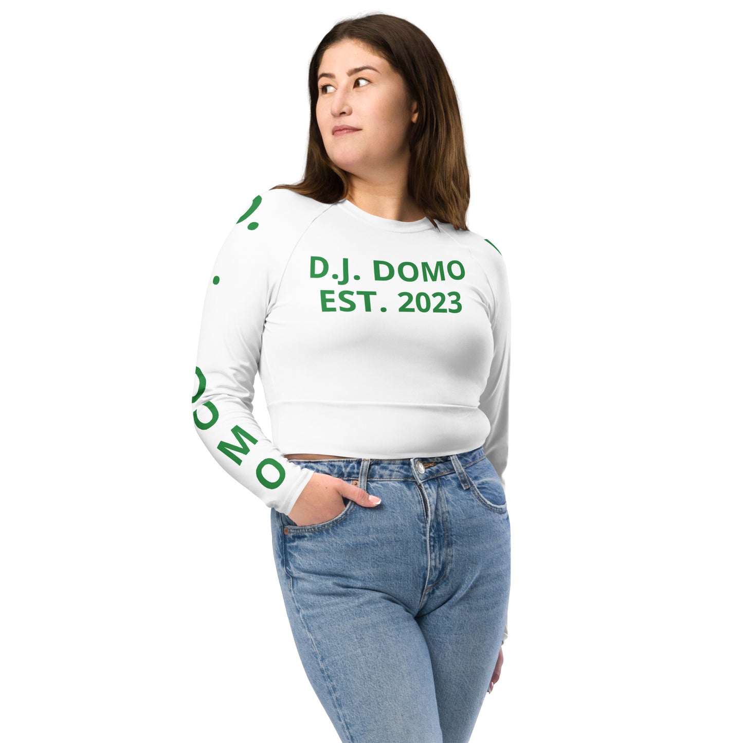 D.J. Domo "Pay It Forward" Long-Sleeve Crop Top White/Green