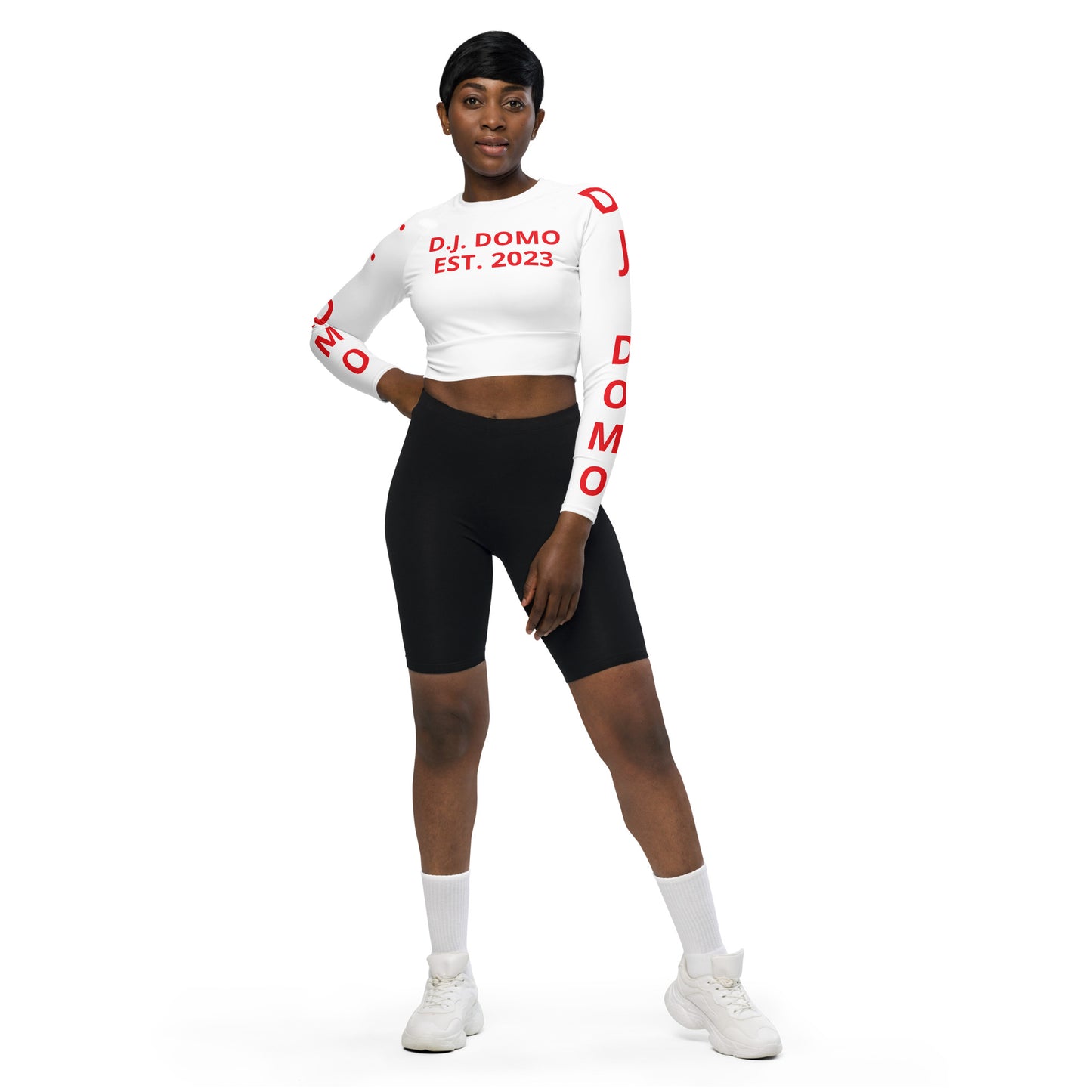 D.J. Domo "Pay It Forward" Long-Sleeve Crop Top White/Red