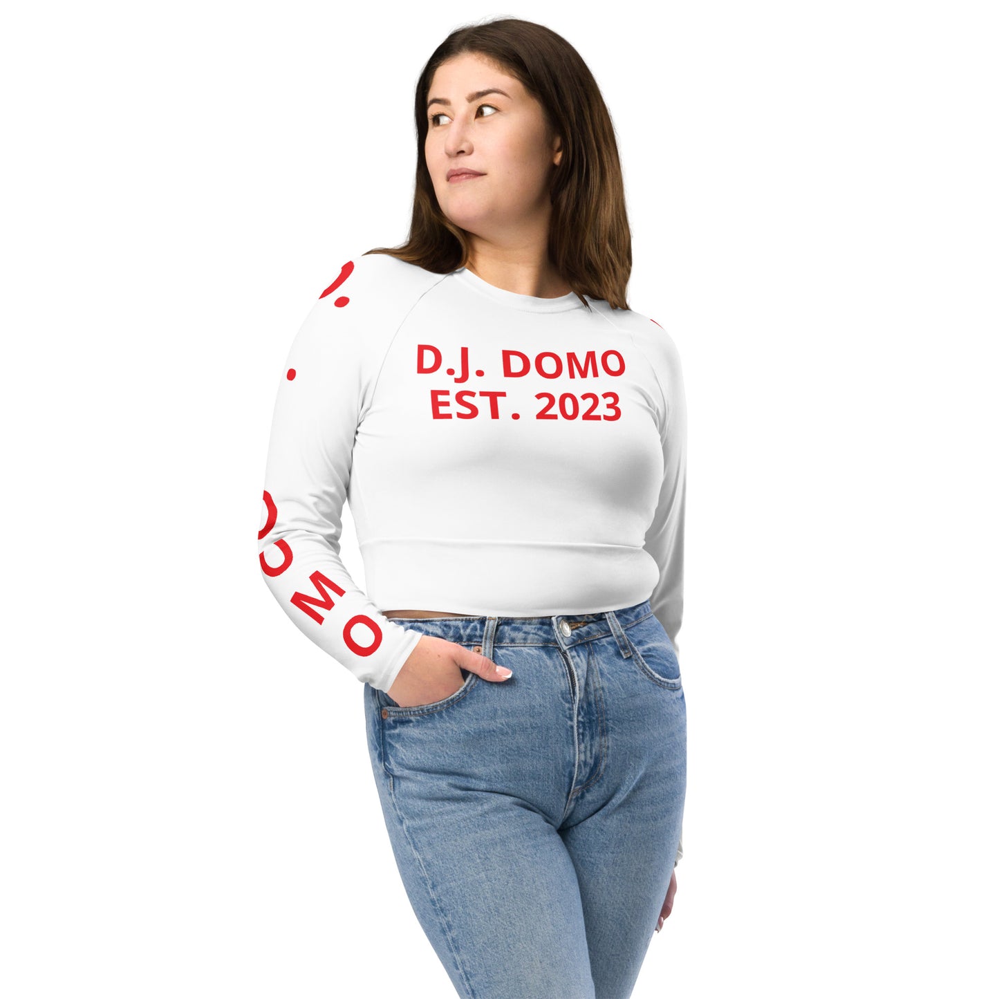 D.J. Domo "Pay It Forward" Long-Sleeve Crop Top White/Red