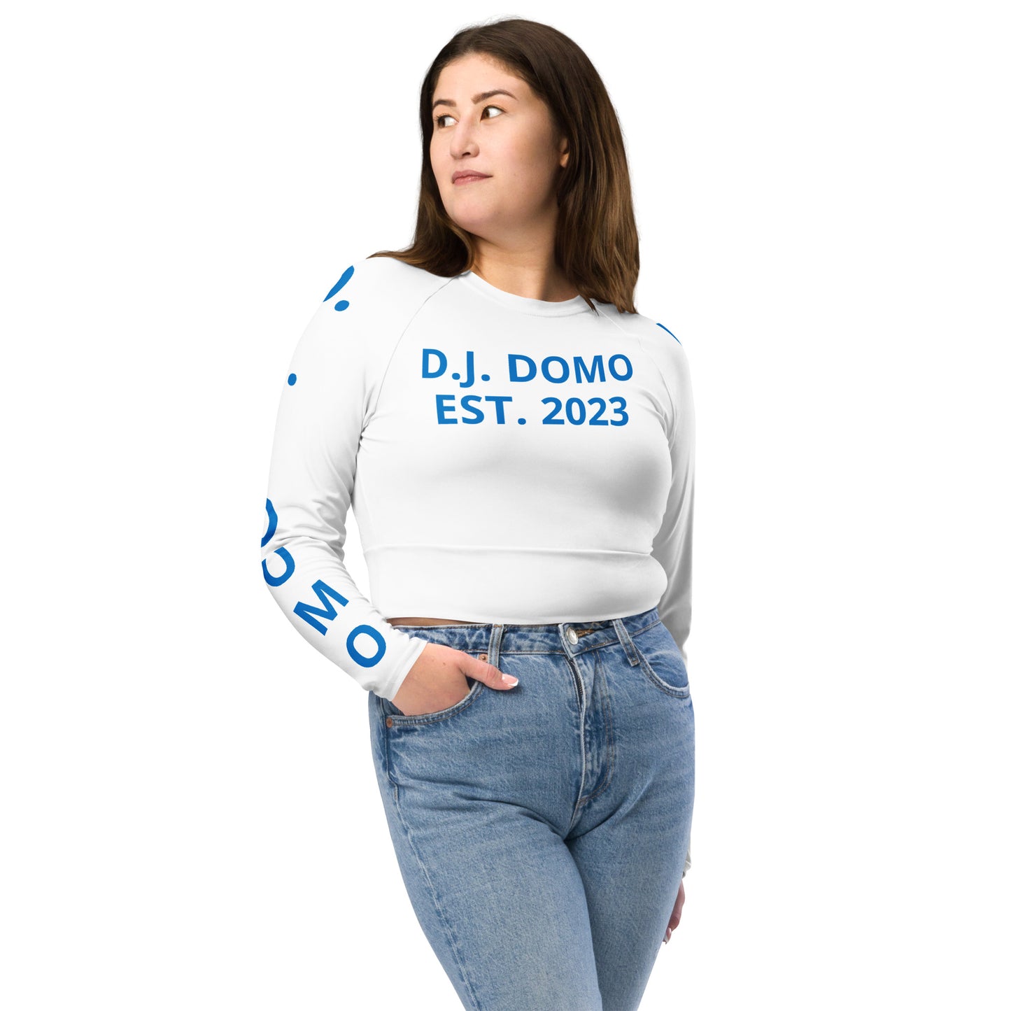 D.J. Domo "Pay It Forward" Long-Sleeve Crop Top White/Light Blue