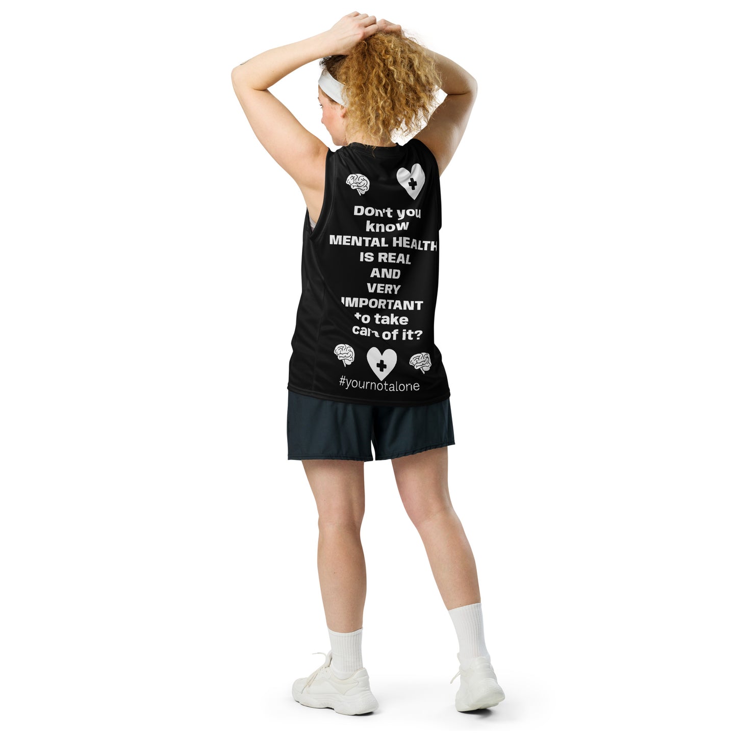 D.J. Domo "Mental Health yournotalone" Unisex Basketball Jersey Black/White