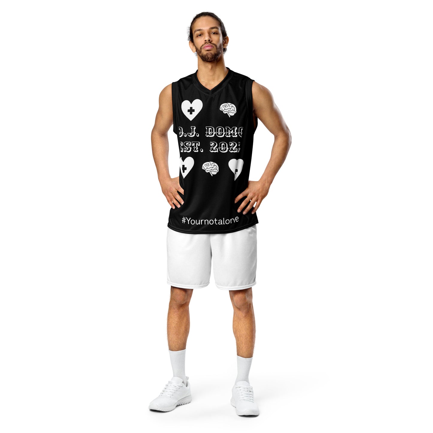 D.J. Domo "Mental Health yournotalone" Unisex Basketball Jersey Black/White