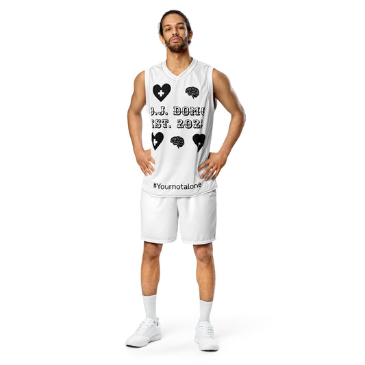 D.J. Domo "Mental Health yournotalone" Unisex Basketball Jersey White/Black