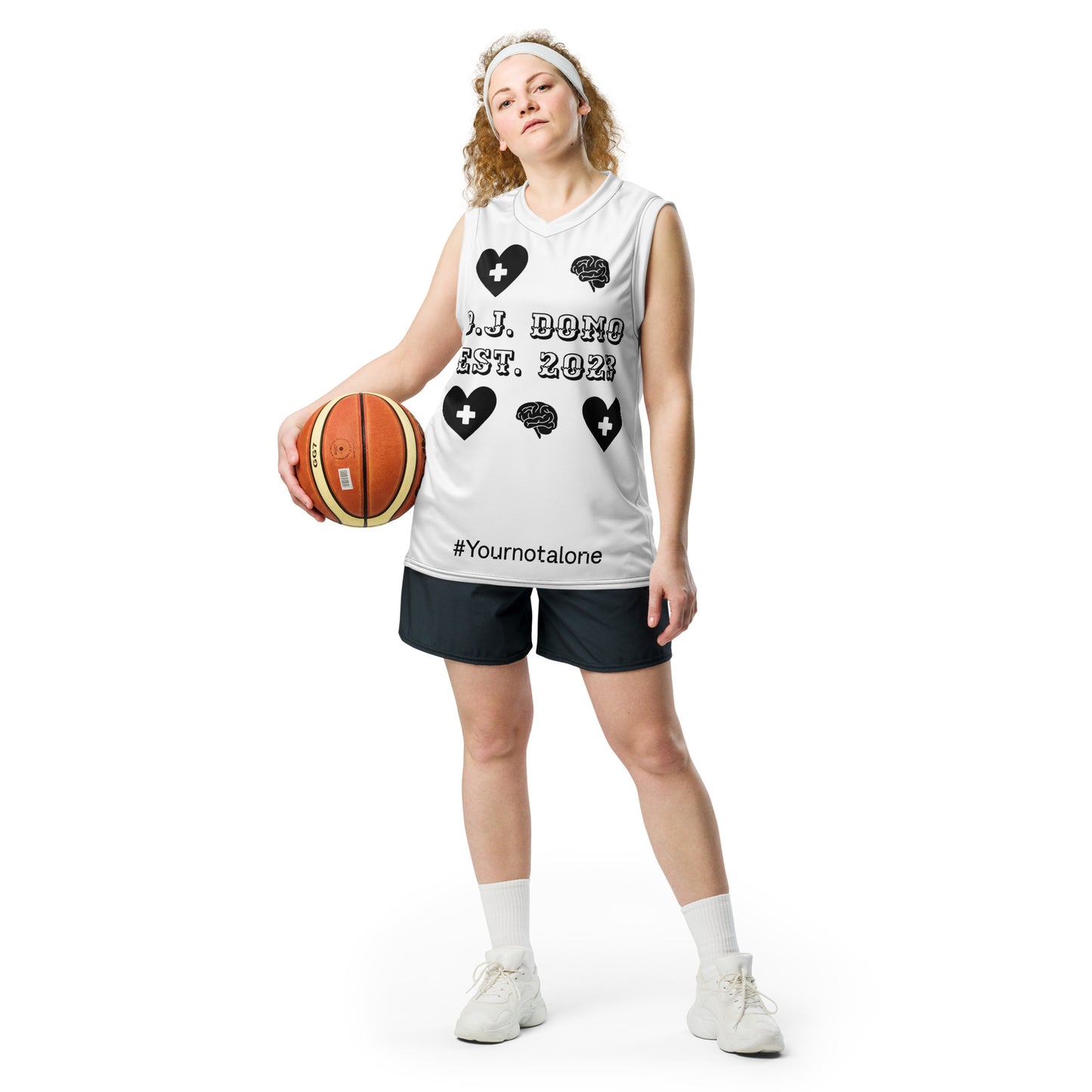 D.J. Domo "Mental Health yournotalone" Unisex Basketball Jersey White/Black