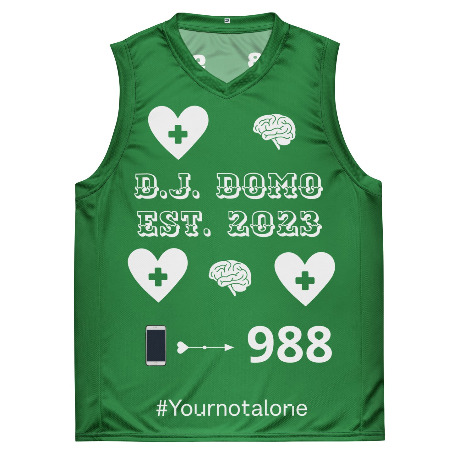 D.J. Domo "Mental Health 988" Unisex Basketball Jersey Green/White