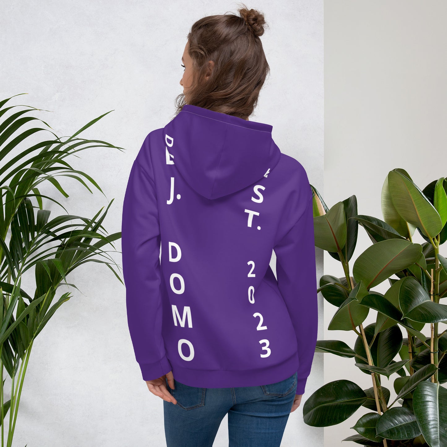 D.J. Domo "Est" Unisex Hoodie Purple/White