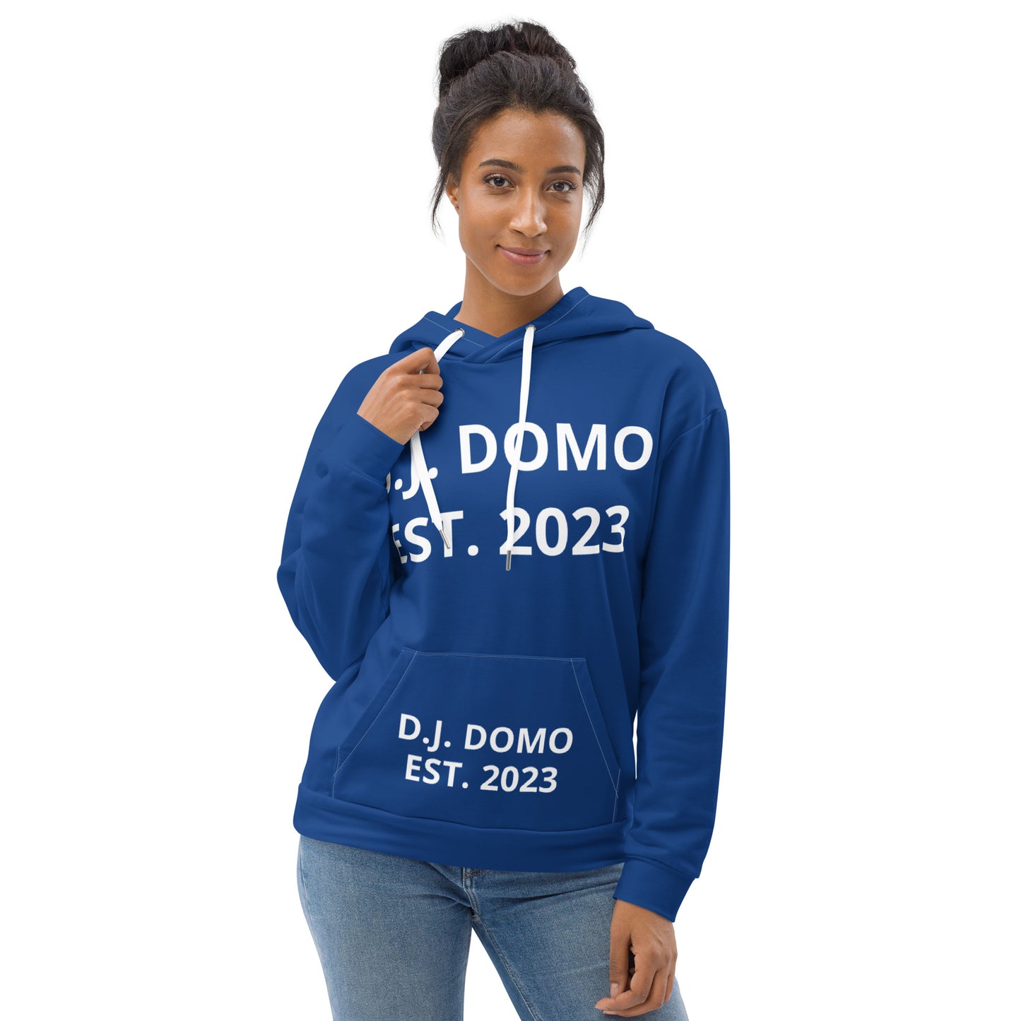 D.J. Domo "Est" Unisex Hoodie Dark Blue/White