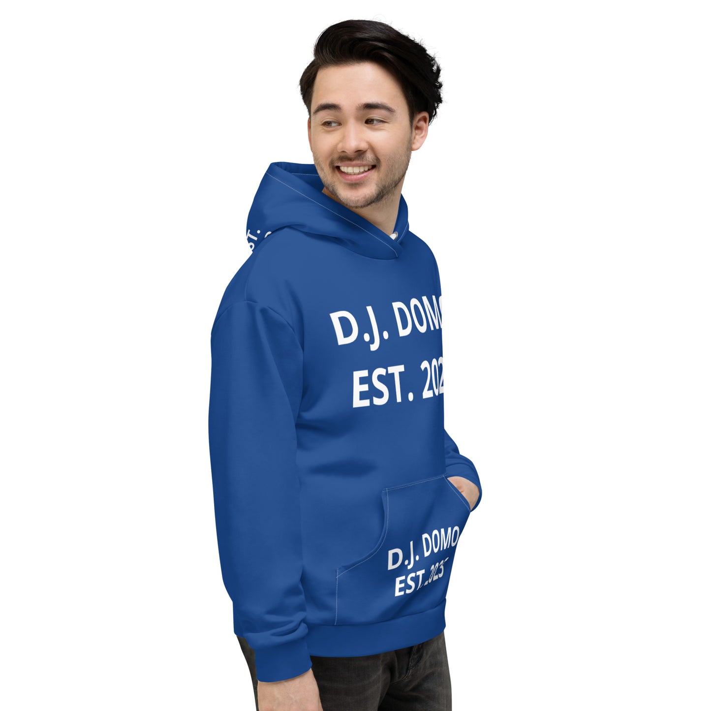 D.J. Domo "Est" Unisex Hoodie Dark Blue/White