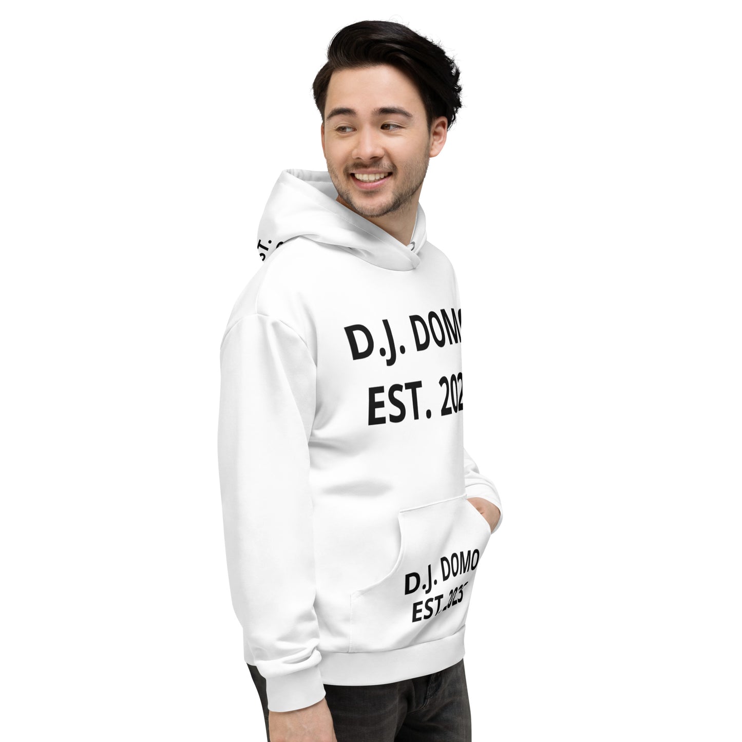 D.J. Domo "Est" Unisex Hoodie White/Black