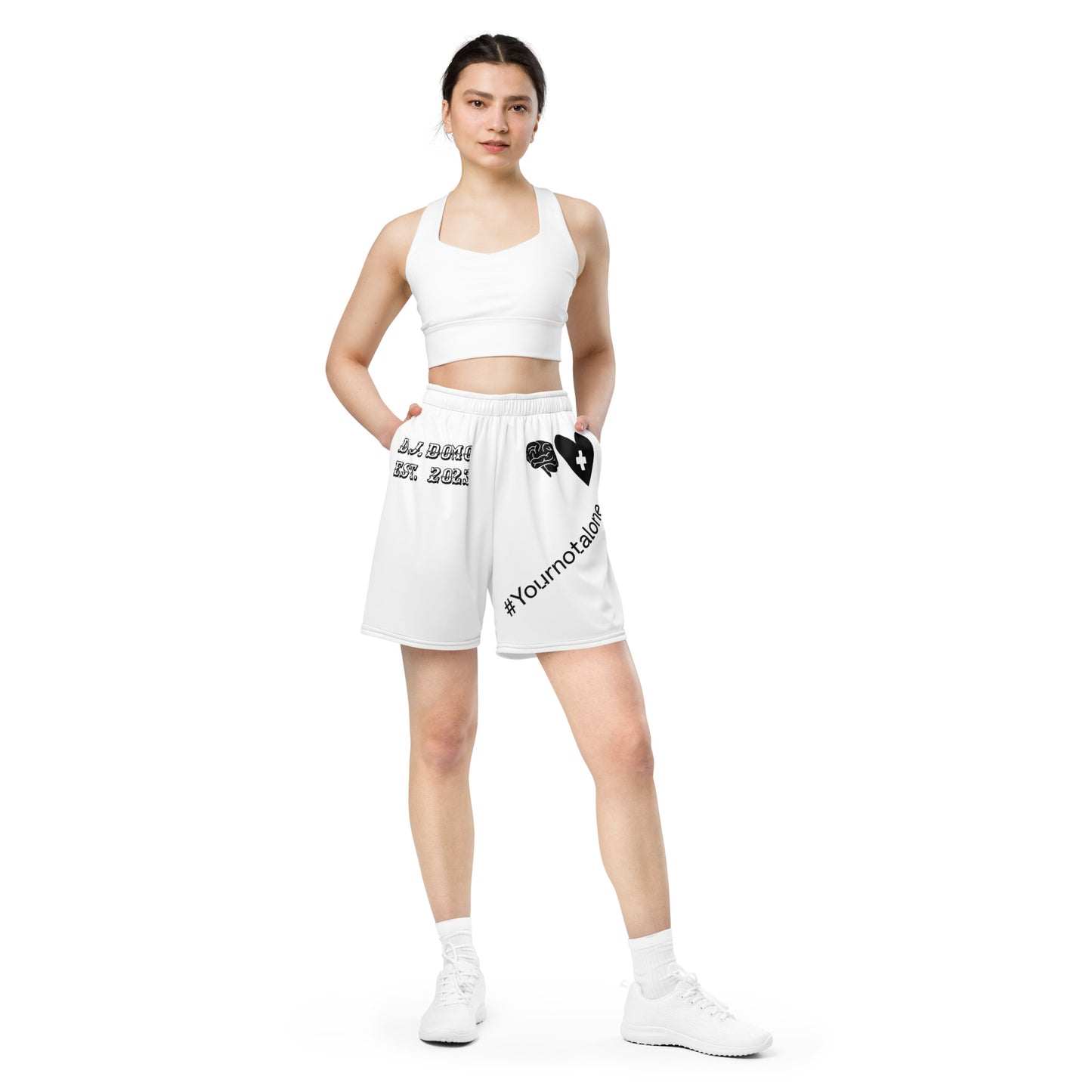 D.J. Domo "Mental Health yournotalone" Unisex Mesh Shorts White/Black