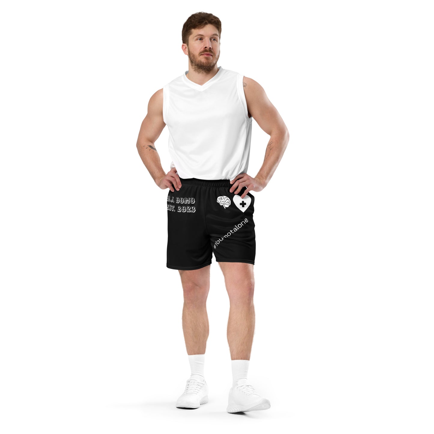 D.J. Domo "Mental Health yournotalone" Unisex Mesh Shorts Black/White