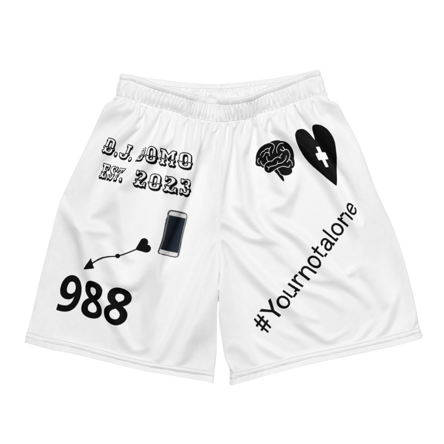 D.J. Domo "Mental Health 988" Unisex Mesh Shorts White/Black