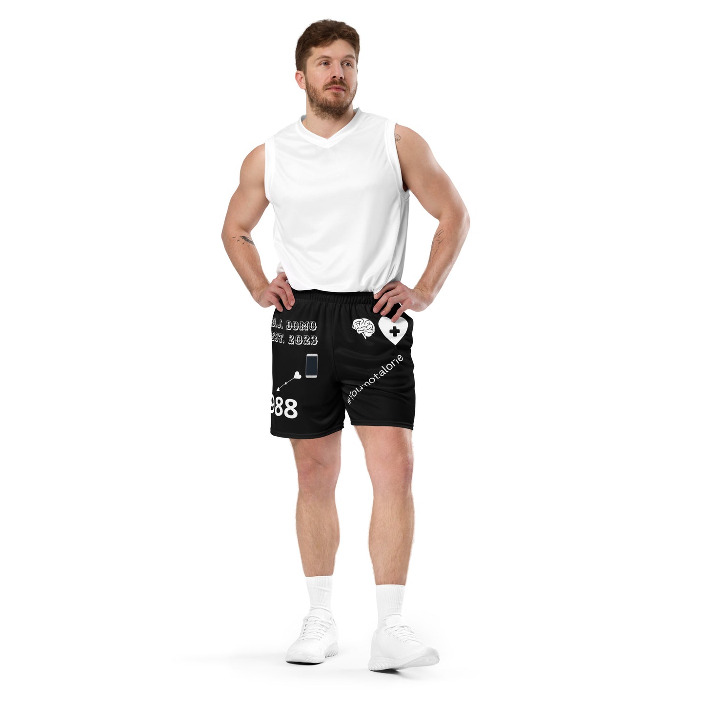 D.J. Domo "Mental Health 988" Unisex Mesh Shorts Black/White