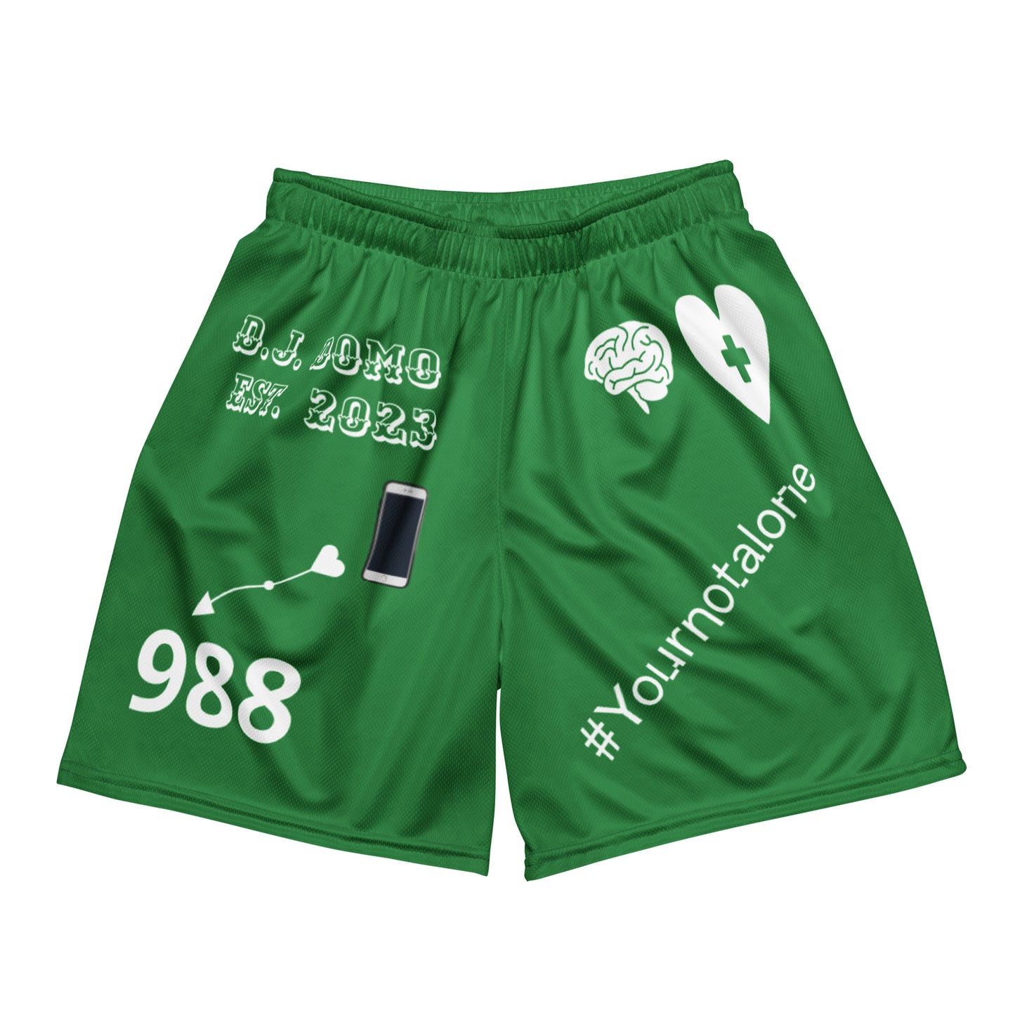 D.J. Domo "Mental Health 988" Unisex Mesh Shorts Green/White