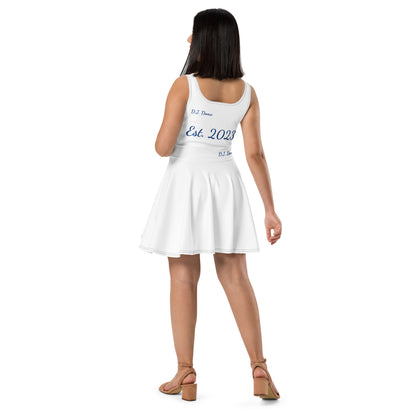 D.J. Domo "Cursive" Skater Dress White/Blue