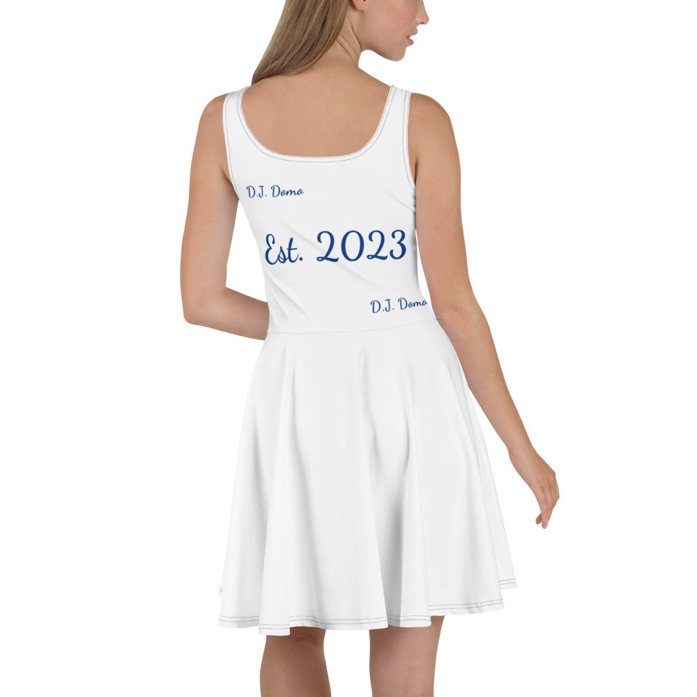 D.J. Domo "Cursive" Skater Dress White/Blue