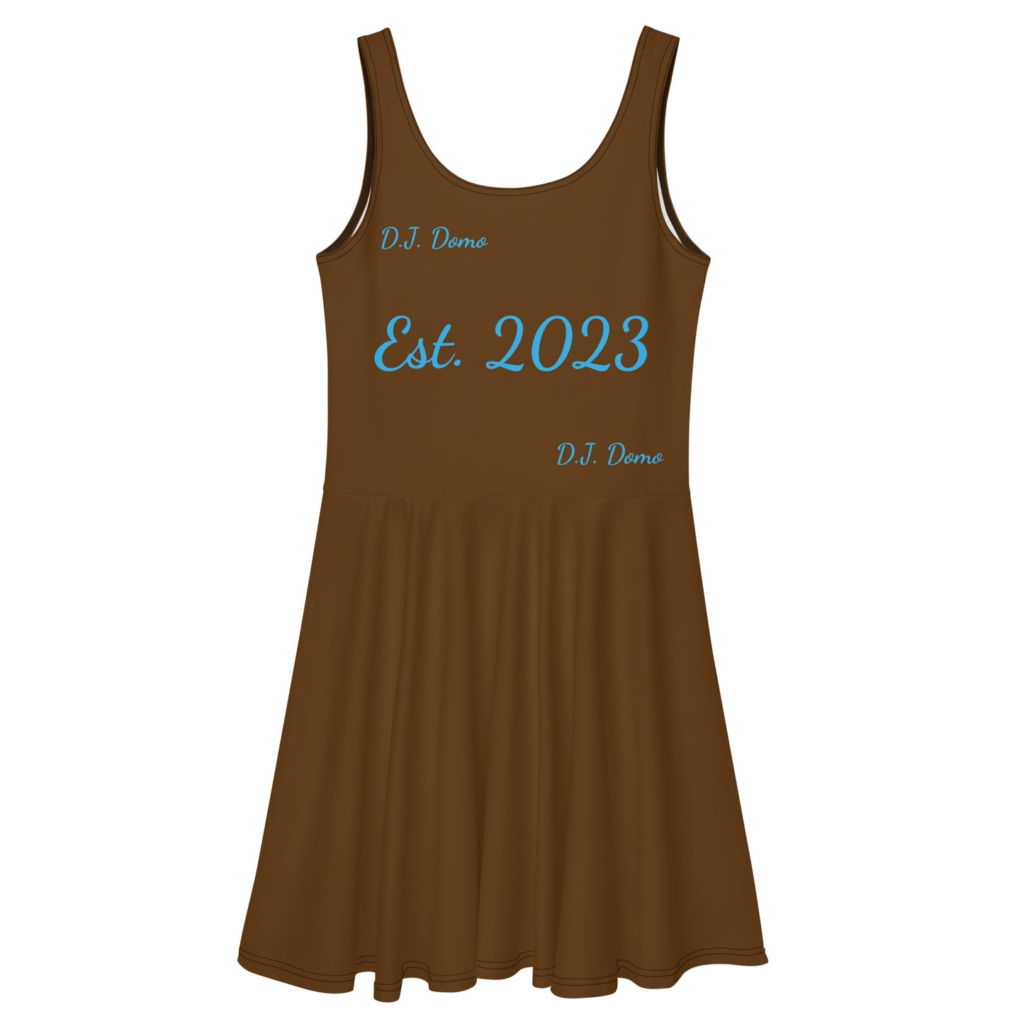 D.J. Domo "Cursive" Skater Dress Brown/Light Blue