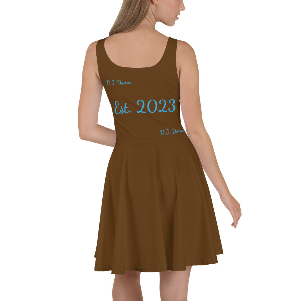 D.J. Domo "Cursive" Skater Dress Brown/Light Blue