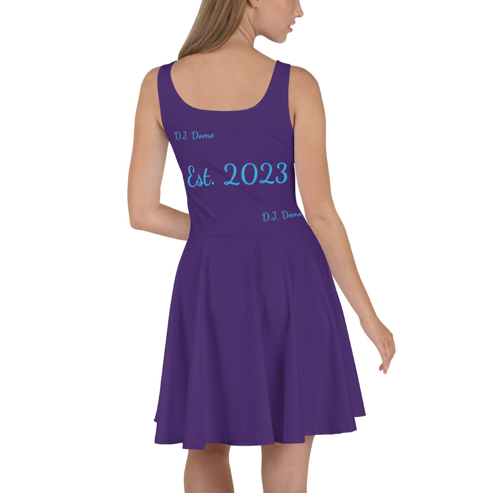 D.J. Domo "Cursive" Skater Dress Purple/Light Blue