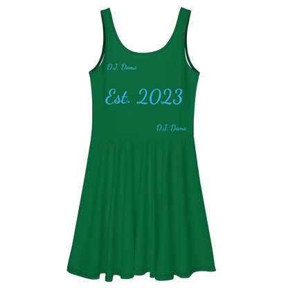 D.J. Domo "Cursive" Skater Dress Green/Light Blue