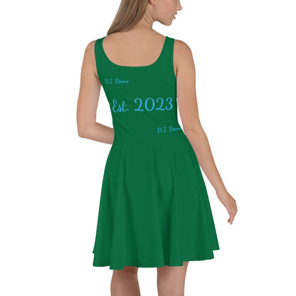 D.J. Domo "Cursive" Skater Dress Green/Light Blue