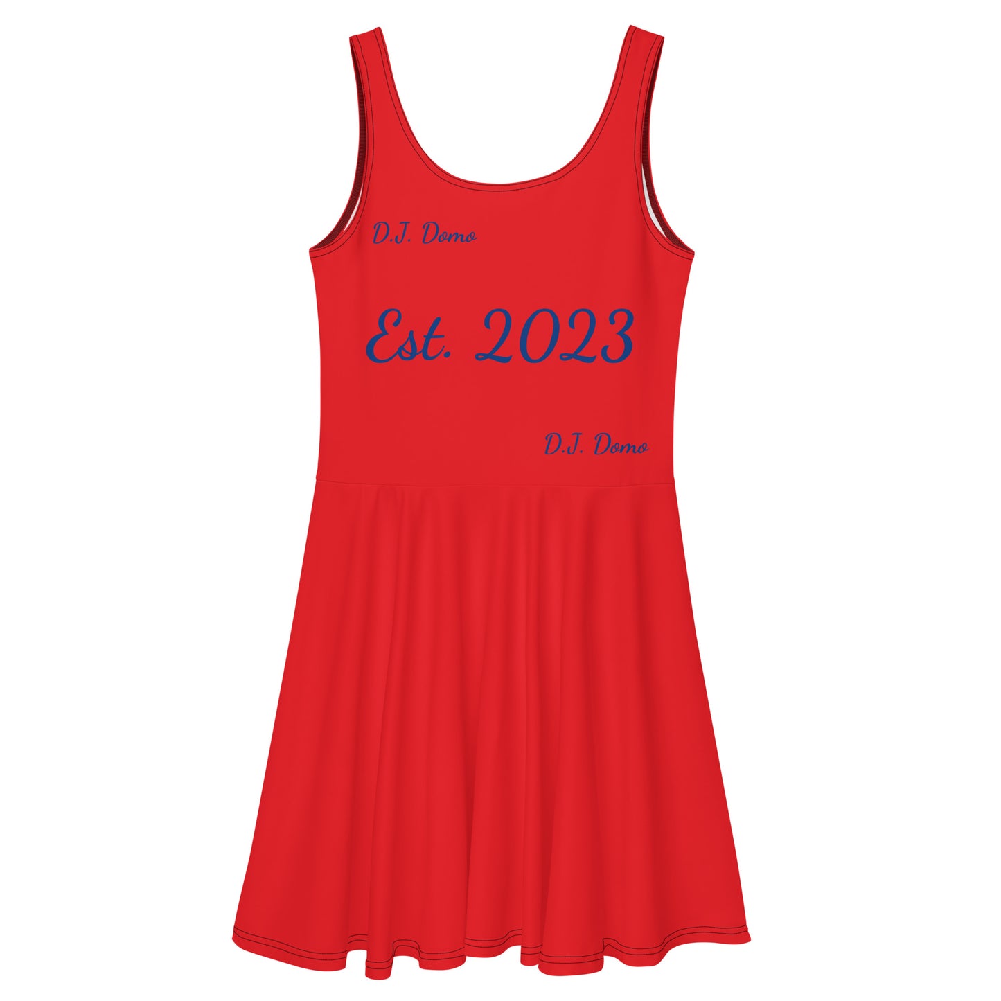 D.J. Domo "Cursive" Skater Dress Red/Blue