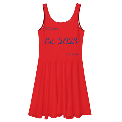 D.J. Domo "Cursive" Skater Dress Red/Blue