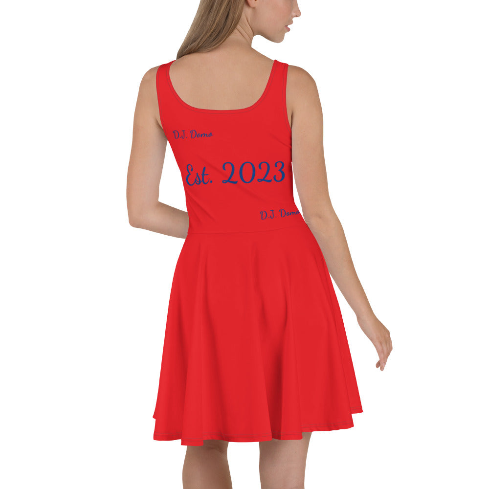 D.J. Domo "Cursive" Skater Dress Red/Blue