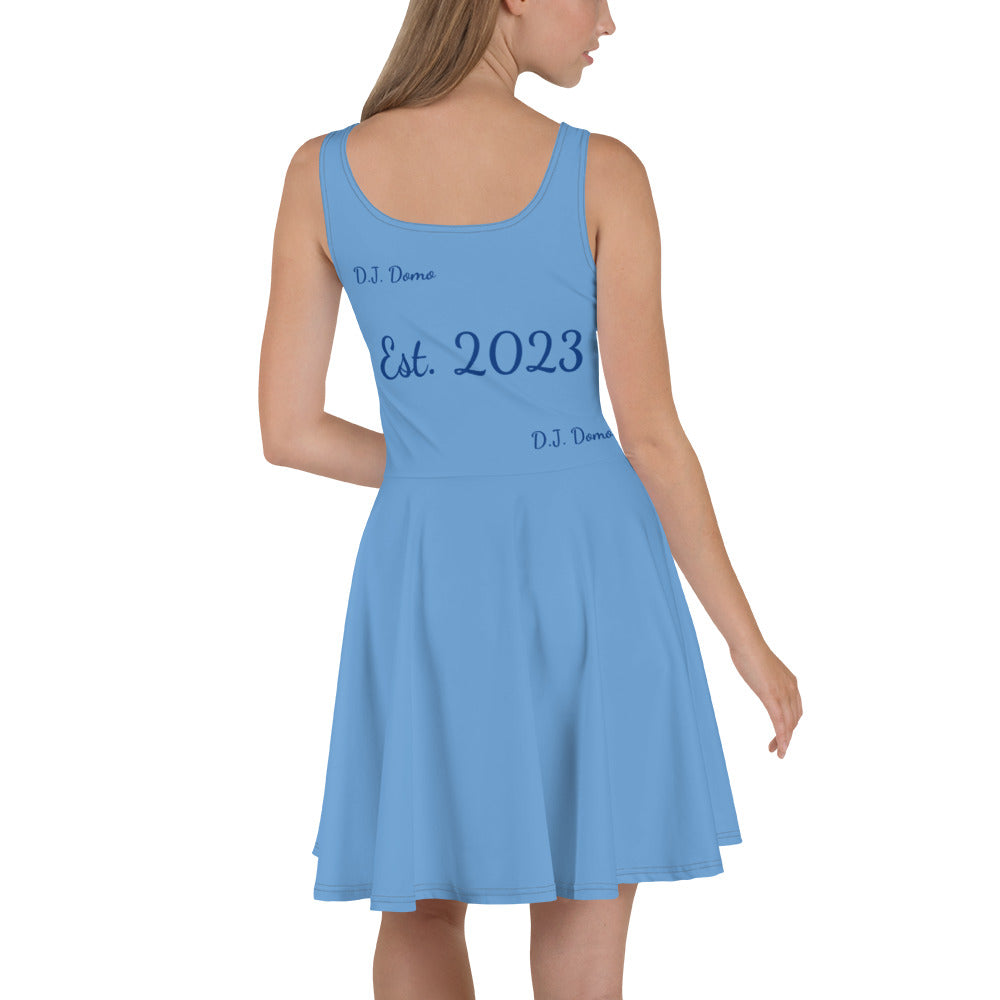 D.J. Domo "Cursive" Skater Dress Light Blue/Dark Blue