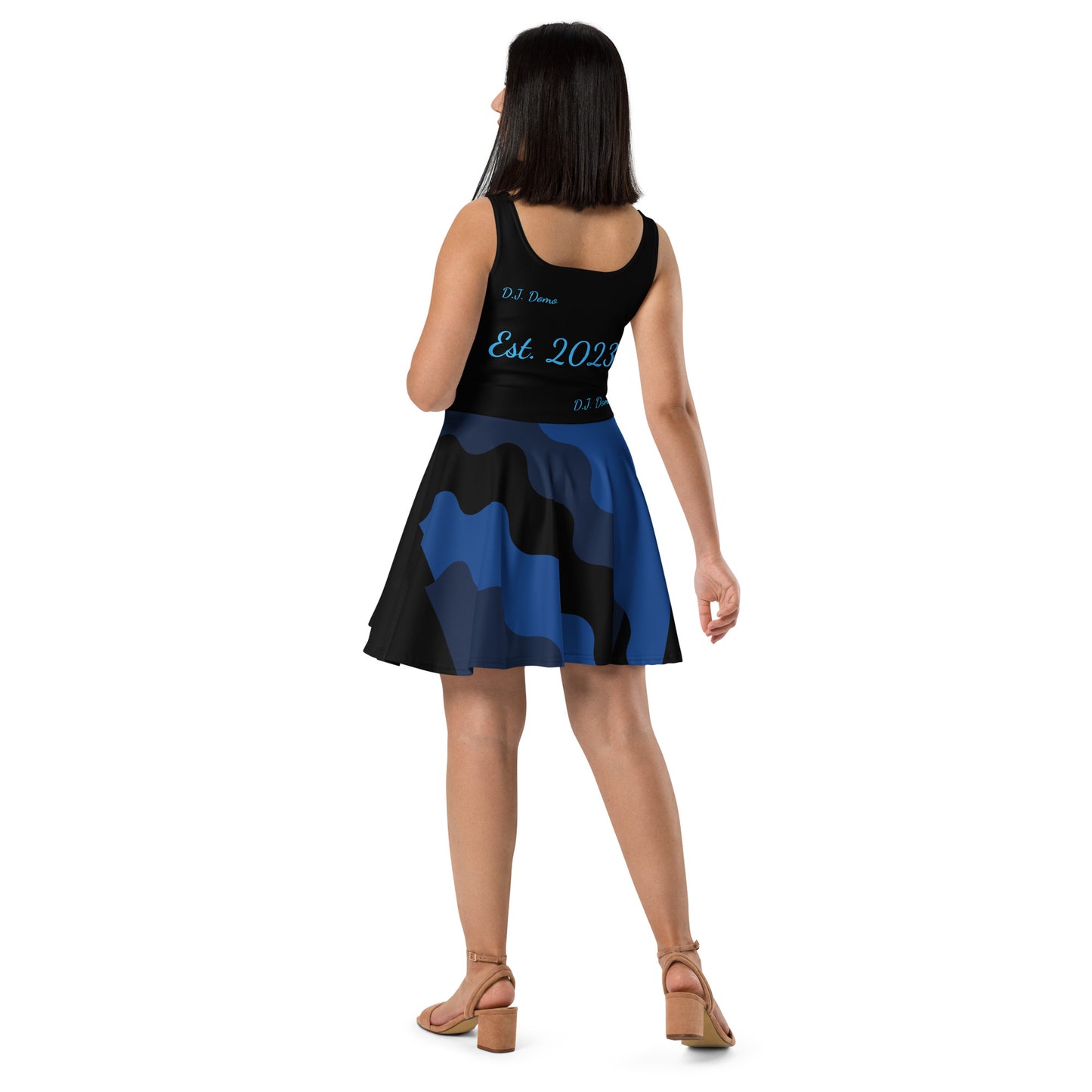 D.J. Domo "Cursive Bottom" Skater Dress Black/Light Blue